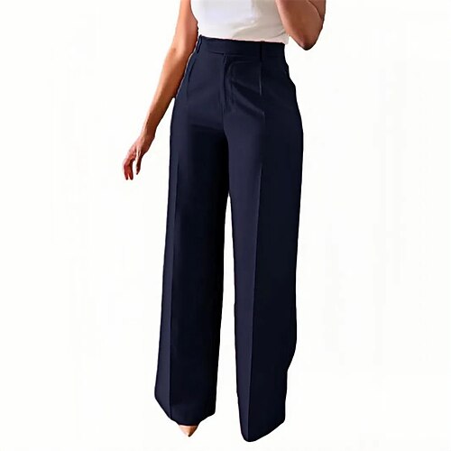 Damen Weites Bein Anzughose Hosen Hose Palazzo-Hose Mode Streetwear Volle Länge Hohe Taille Einfach Atmungsaktivität Bequem Straße Alltagskleidung Ausgehen Schwarz Weiß Gelb Rosa Frühling Herbst Image