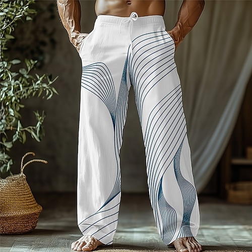 Herren Farbverlauf Linien / Wellen Hose Baggy-Hosen Freizeithose Mittlere Taille Klassicher Stil Outdoor Urlaub Kordelzug Seitentaschen Elastischer Bund Sommer Frühling 3D-Druck Rosa Blau Purpur Image