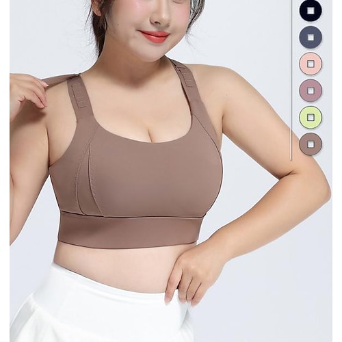 Damen Yoga-BH Panzer Pilates-BH Unterwäsche Hohe Wirkung Hohe Stützen Atmungsaktiv Bürgellos Gefüttert Einfarbig Sport Sportkleidung Dunkelblau Kaffee Fitnessstudio Pilates Laufen Image