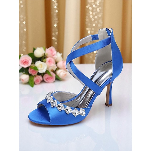 Damen-Sandalen mit hohem Absatz und Strassbesatz, Peep-Toe-Design – elegante Abendschuhe mit gekreuzten Riemchen für Damen, ideal für Cocktailpartys und formelle Anlässe Image