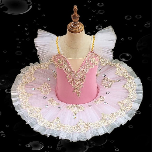 Tanzkleidung für Kinder Ballett Tutu Kleid Kleid Strass Imitationsperle Spitze Mädchen Ausbildung Leistung Gurte Hoch Gitter Elasthan Image