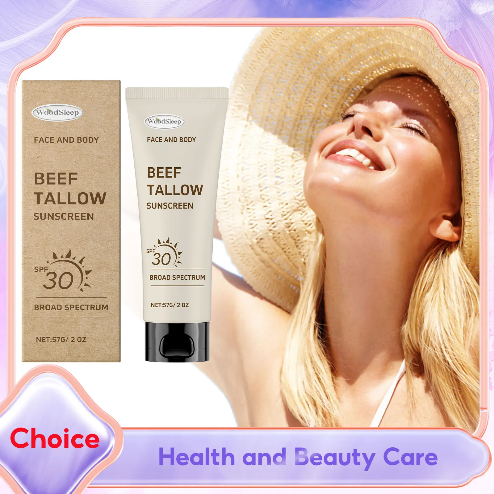 Sonnenschutz LSF 30, natürlicher Tallow-Sonnenschutz, wasserdicht, UV-Schutz, erhellt Gras-Fed, Rindfleisch, Tallow, feuchtigkeitsspendende Creme für Gesicht und Körper Image