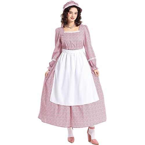 Buchwoche 2026 19. Jahrhundert 1800er Jahre Cosplay Kostüm Prärie-Kleid Hauben- und Schürzenset Pioniermädchen Kolonial Pionier Revolutionskrieg Blumen Kostüm Damen Halloween Karneval Welttag des Image