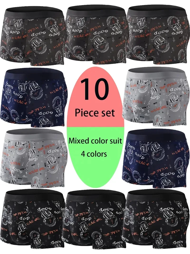 10 teile/satz High Stretch männer Boxer Shorts Unterwäsche Set Print Design Weiche Bequeme plus Größe XS-XXL Modische männer Höschen Image