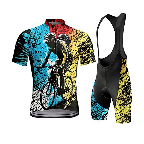Herren Radtrikot mit Trägershorts Kurzarm Sommer Blau Grafik Geometrisch Fahhrad Sonnenschutz UV-beständig 3D-Polster Schnelltrocknend Rückentasche Sport Bekleidung Image