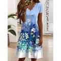 Damen Minikleid T-Shirt-Kleid A Linie Kleid Sommerkleid Elegant Urlaub Lässig Normale Passform Blumen Grafik Kurzarm V Ausschnitt Rosa Blau Purpur Grün Sommer Frühling