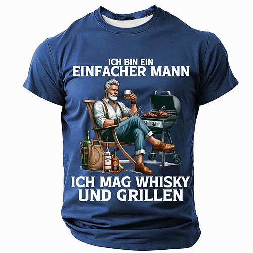 Herren Grafik T-Shirt Kurzarm Ich bin ein einfacher Mann ich mag Whiskey und Grillen Lifestyle Tee Image