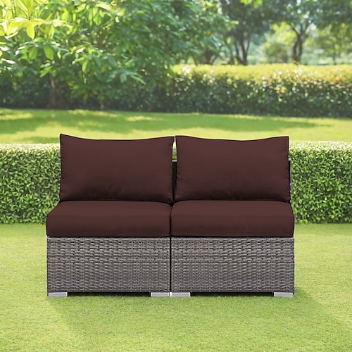 2-teilige wasserdichte Outdoor-Kissenbezüge für Ecksofas, wetterfeste graue PE-Rattan-Sitzgruppen, Outdoor-Zweisitzer, Terrassenmöbel für Balkon, Garten und Pool