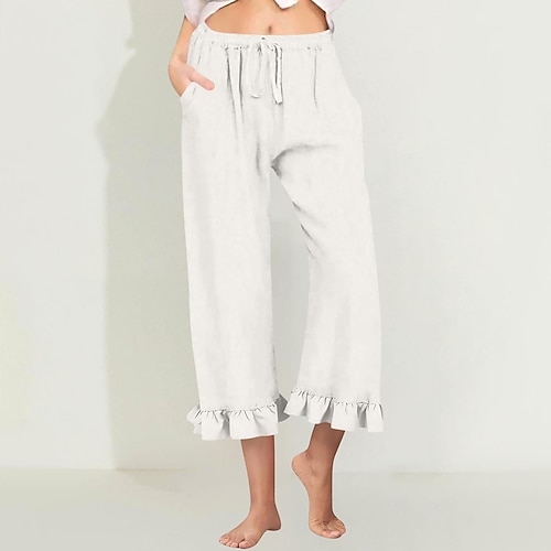 Damen EU- / US-Größe Capri-Shorts Mode Lässig Capris Natürliche Taille Einfarbig Kordelzug Plissiert Tasche Atmungsaktivität Bequem Sport Mikroelastisch Lässig Alltagskleidung Wein Schwarz Weiß Grün Image