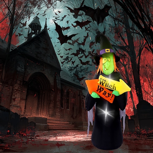 1 Stück 2,4 m Phantom leuchtende Hexe aufblasbares Luftmodell Hexenweg Halloween Indoor und Outdoor Party Dekoration Atmosphäre Licht US/AU/UK/EU Stecker Image