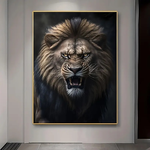 1 Stück rahmenloses Leinwandplakat, moderne Wandkunst mit wütendem Löwen, Schlafzimmer- und Wohnzimmerdekoration, große Größe Image