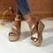 Open-toe Slope Sandals Leather Strap Roman Shoes 2025 Summer Fashion Lightweight Thick Sole Non-slip High Heels Women's Shoes