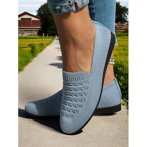 Atmungsaktive Flyknit-Freizeitschuhe für Damen – leichte Schlupfschuhe mit runder Spitze zum Gehen, Reisen und für den täglichen Komfort Image
