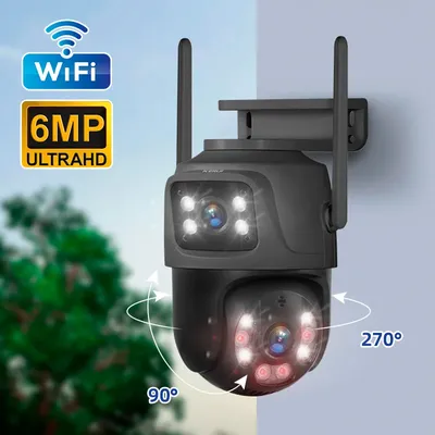 KERUI 6MP HD PTZ WiFi IP Kamera Home Security Wireless Outdoor Dual Objektiv Kamera CCTV Video Überwachung Menschliches Erkennen Onvif Icsee