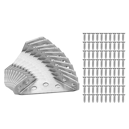 10 Stück multifunktionaler Winkelcode aus Edelstahl mit rechtwinkliger fester Halterung und 80 Stück Schrauben für Möbel, Holzbrettwinkel, Hardware-Zubehör Image