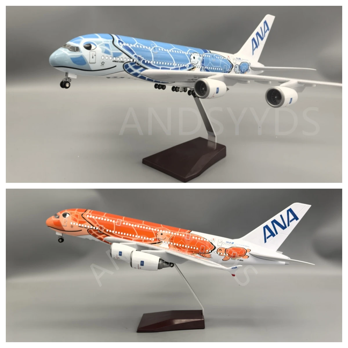 46 CM A380 Air Japan ANA Airlines Flugzeug Modell Spielzeug Airbus 380 Cartoon Meeresschildkröte Flugzeug Harz Druckguss Sammlung flugzeug Image