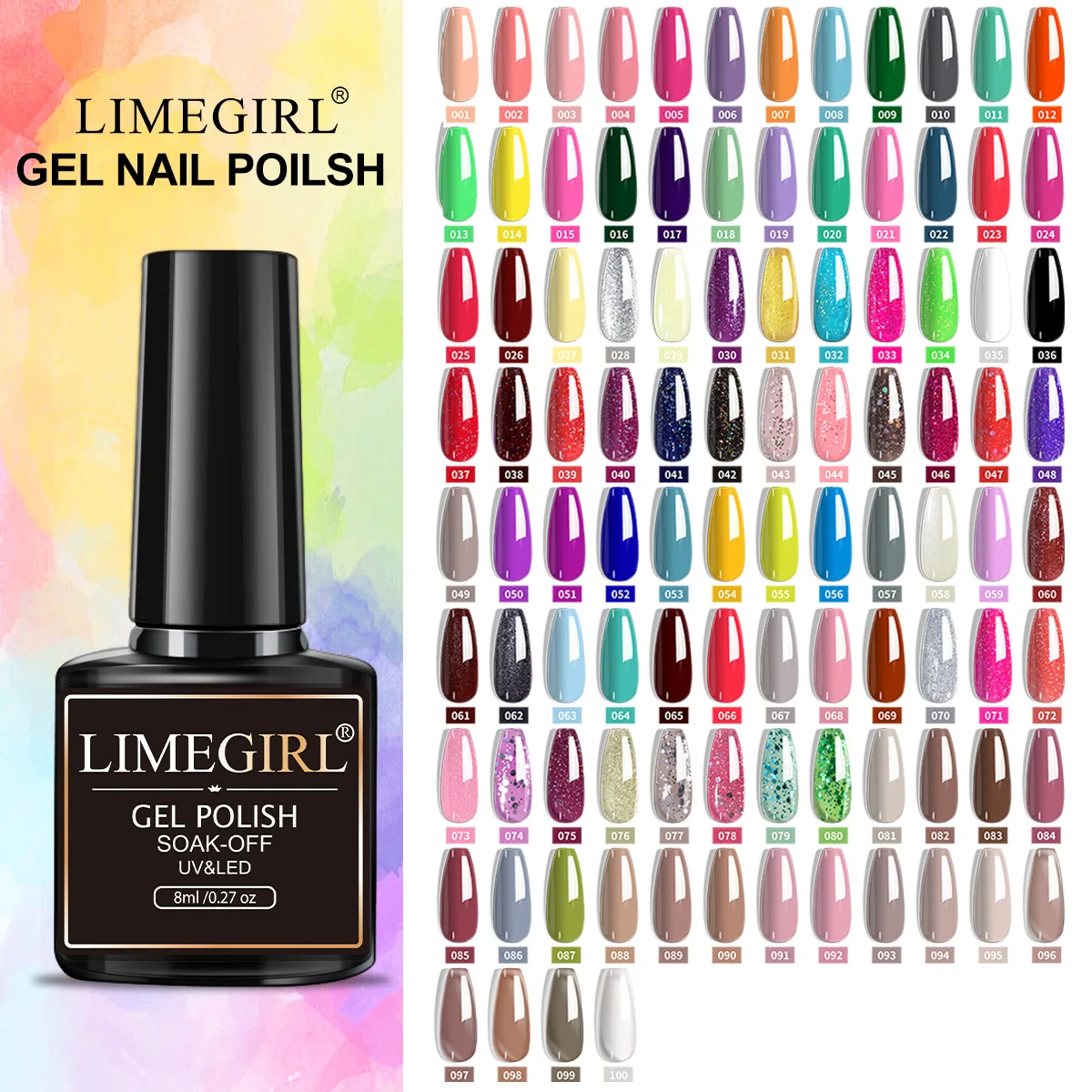 LIMEGIRL Bunter Nagel-Gel-Nagellack – Hochglanz-Gel-Nagellack zum Einweichen – semipermanenter Nagellack – Maniküre-Zubehör für den Heimsalon