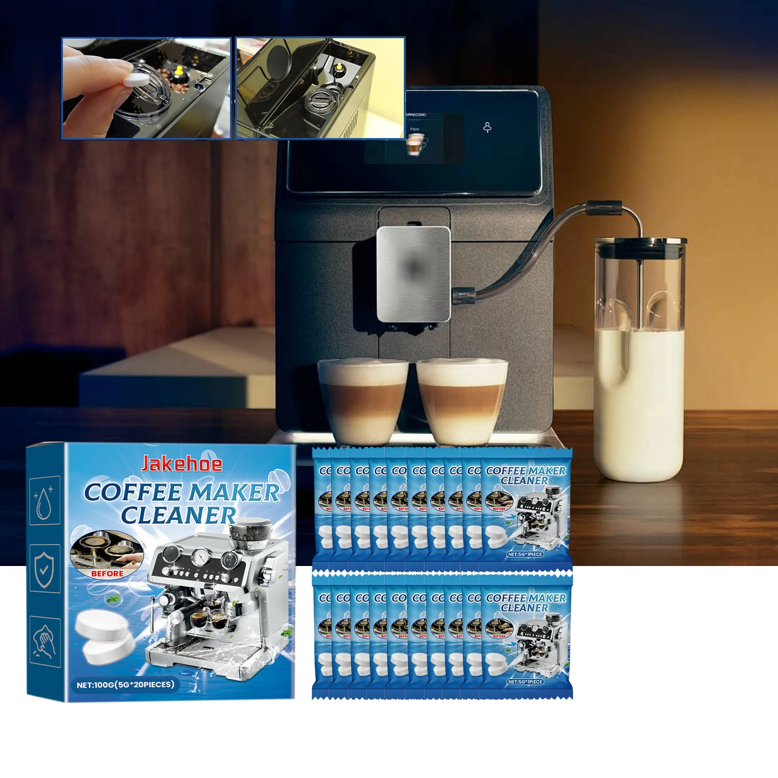 Reinigungstablette für Kaffeemaschinen, Tiefenreinigung, effiziente Dekontaminations- und Entkalkungsmittel, Wartung, saubere Brausetabletten Image