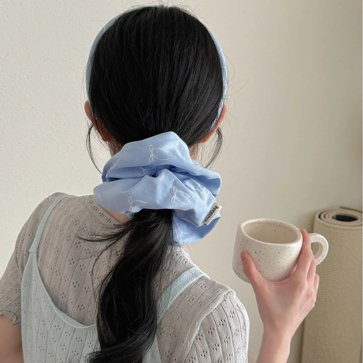 Damen Scrunchies Koreanische Version Denim Blaue Schleife Dickdarm Haarband Waldmädchen Haargummi Haarband Süßer Stil Haargummi Image