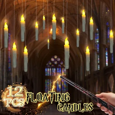12pc Set LED Flameless Floating Candle with Wand Remote Timer Battery Powered Flickering Christmas Candles for Home Window Decor