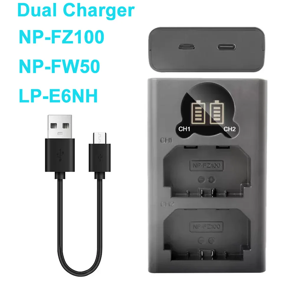 NP-FW50 NP-FZ100 LP-E6NH Dual Kamera Batterie Ladegerät Für Sony A7III A7RIII a73 a7r3 A9 A5100 A6000 und Canon EOS R5 EOS R6 R 5D Image