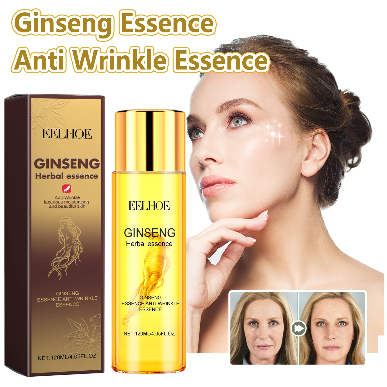 EELHOE Ginseng Anti-Falten-Serum, Polypeptid, Anti-Aging, ätherisches Öl, strafft feuchtigkeitsspendend, glatte Haut, reduziert feine Linien Image