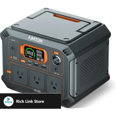 403Wh Portable Power Station, 3x 440W (800W Surge) AC, USB, 12V DC, 100W Type-C, LED Light