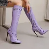 NASBAVI Kniehohe Stiefel für Damen, sexy spitze Zehen, Herbst-Winter-Schuhe, langer Stiefel mit Absatz, Damen-Party-Tanzschuhe, große Größe 45