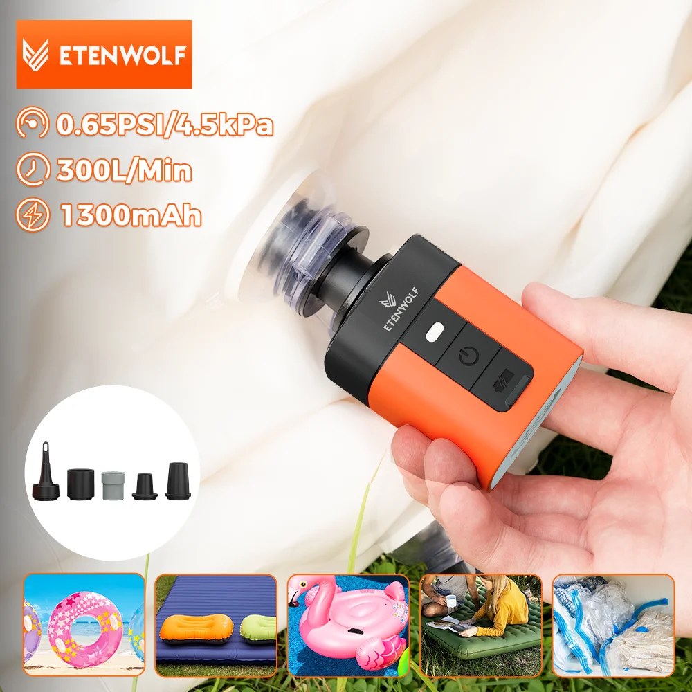 ETENWOLF AIR 3SE Elektrische Luftpumpe 1300mAh Campinglampe Outdoor-Pumpe für Luftmatratzen, Pool-Luftmatratzen, Schlafunterlagen