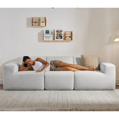 Modular Sectional Sofa,101" Grey Polyester 3-Seater Couch, Deep Seat and Wide Armrest, Perfect for Living Room