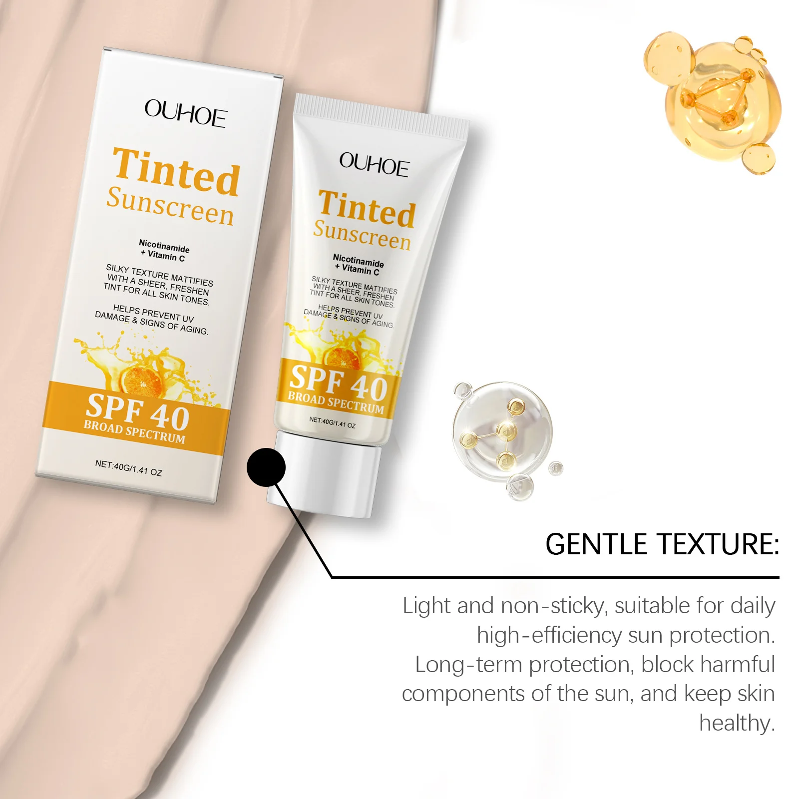 Getönter Sonnenschutz SPF40 Whitening Sunblock Skin Protective Solar Oil-Control Hydrating Antioxidant Glowing Anti Sun Cream Image