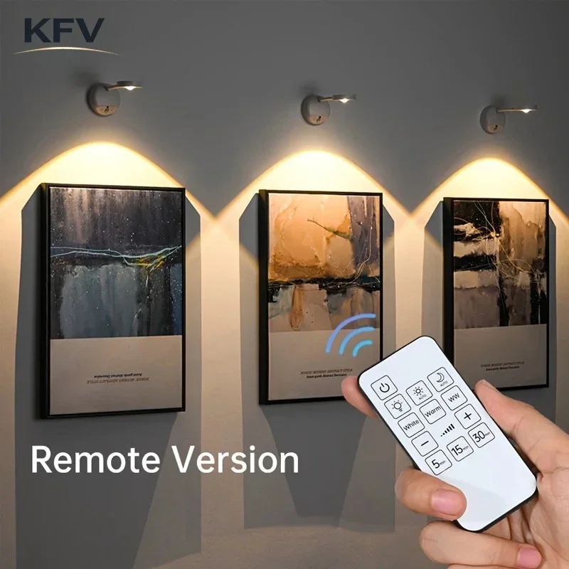 KFV Wandleuchte USB Wiederaufladbar mit Bewegungssensor Kabellose Wandlampe Dimmbare LED-Strahler Wandkunst Bilder Dekorationslicht