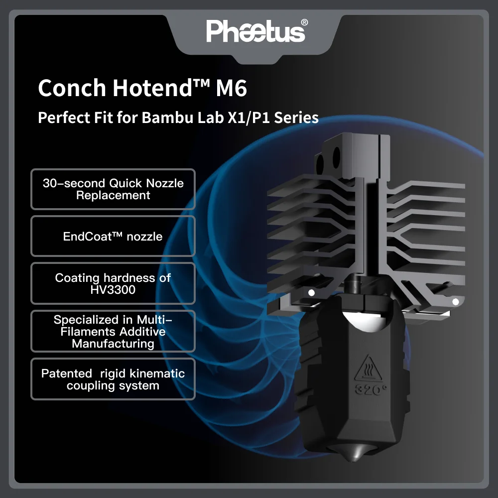 Phaetus für 3D-Drucker der Bambu Lab X1- und P1-Serie, neue Conch Hotend M6 EndCoat V6-Düse, abnehmbar, perfekte Passform Image