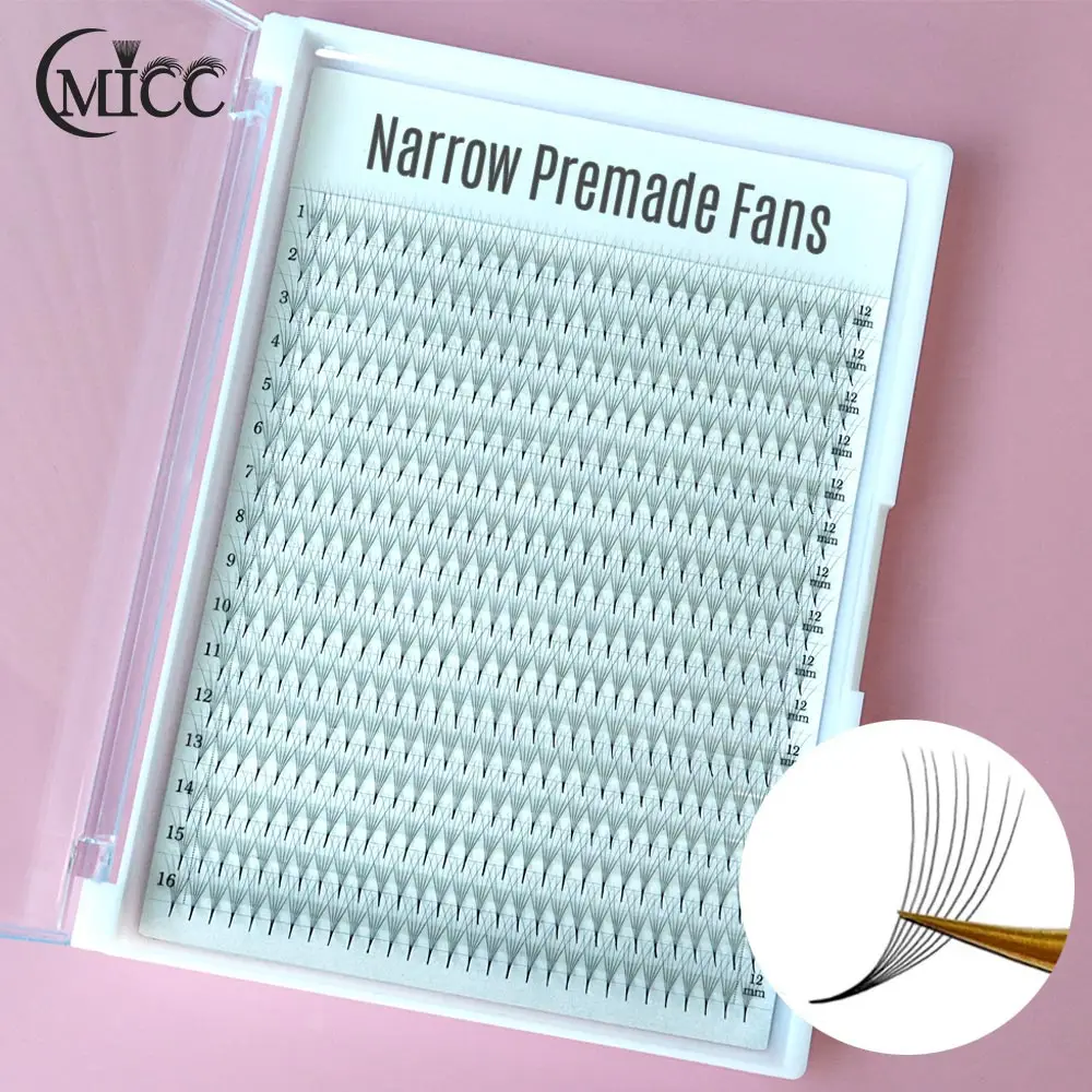 Faux Mink Promade Große Tabletts Vorgefertigte Fächer 5D 6D 10D Russische Volumenwimpern mit langem Stiel Superwurzel Schmale vorgefertigte Wimpernverlängerungen Image