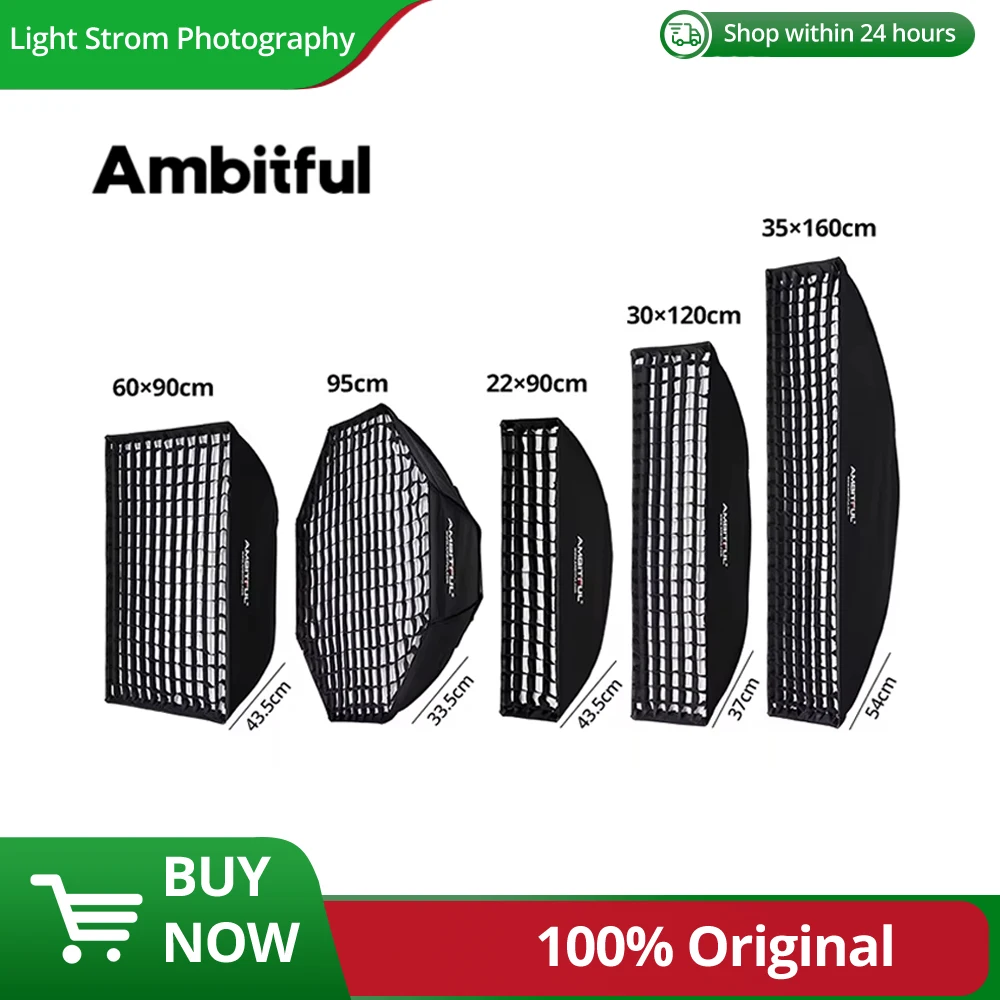 AMBITFUL 60 x 90 cm 22 x 90 cm 30 x 120 cm 35 x 160 cm 95 cm rechteckige achteckige Wabengitter-Softbox für Bowens Studio Flash Softbox Image