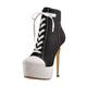 MissHeel Women's Stiltto High Heels Platform Boots Lace-Up Round Toe Canvas Autum Booties Evening Shoes Black Size 5