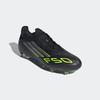 Fußballschuh ADIDAS PERFORMANCE "F50 PRO FIRM GROUND BOOTS", Gr. 44,5, schwarz (core schwarz, iron metallic, lucid lemon), Synthetik, Textil, sportlich, Schuhe, geeignet für Rasenplätze