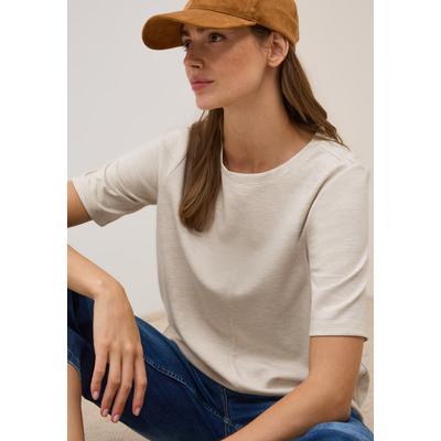 Sweatshirt CECIL, Damen, Gr. XXL (46), beige (light beige melange), Sweatware, Obermaterial: 48% Viskose, 45% Polyester, 7% Elasthan, unifarben, casual, hüftbedeckend, Rundhals, Halbarm, Sweatshirts, kurzarm, mit Rundhals Image