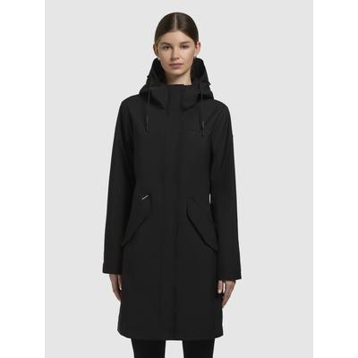 Regenmantel KHUJO "ELEA", Damen, Gr. XXL, schwarz, Canvas, 100% Polyester, unifarben, casual, regular fit ca. Mitte Oberschenkel, Langarm eingesetzt abgesteppte Kante mit Druckknöpfen, Mäntel Image
