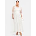 Abendkleid SHEEGO "Abendkleid", Damen, Gr. 46, Normalgrößen, weiß (sanftes weiß), 100% Polyester, unifarben, lang, Rundhals, 3/4-Ärmel, Kleider