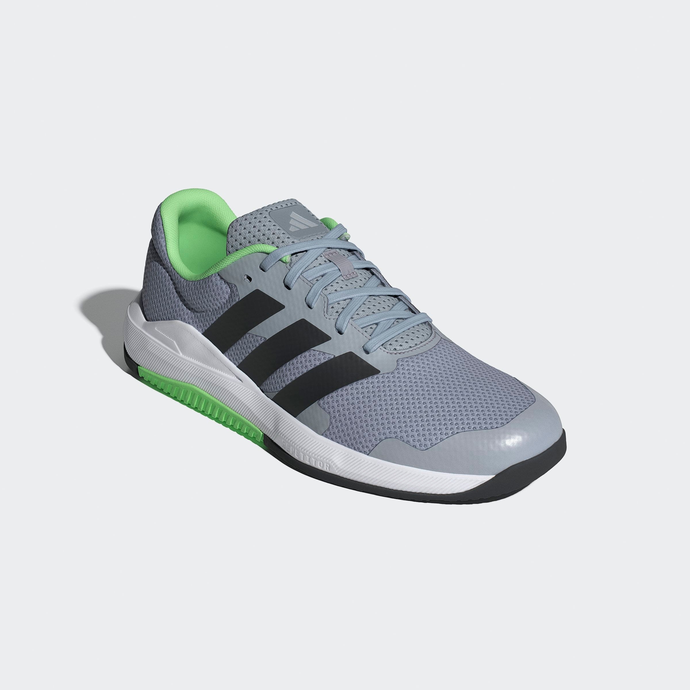 Trainingsschuh ADIDAS PERFORMANCE "DROPSET BASE", Herren, Gr. 43, silber (halo silber, lime burst, core schwarz), Textil, Schuhe