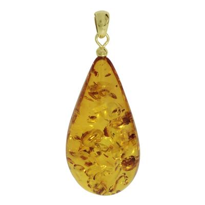 Ketten-Anhänger OSTSEE-SCHMUCK "Ostsee-Schmuck Anhänger Tropfen ca. 42 mm lang - Gold 333/000", gelb, Schmuckanhänger, Damen, 52 x 26mm, Bernstein, 7.6 g Image