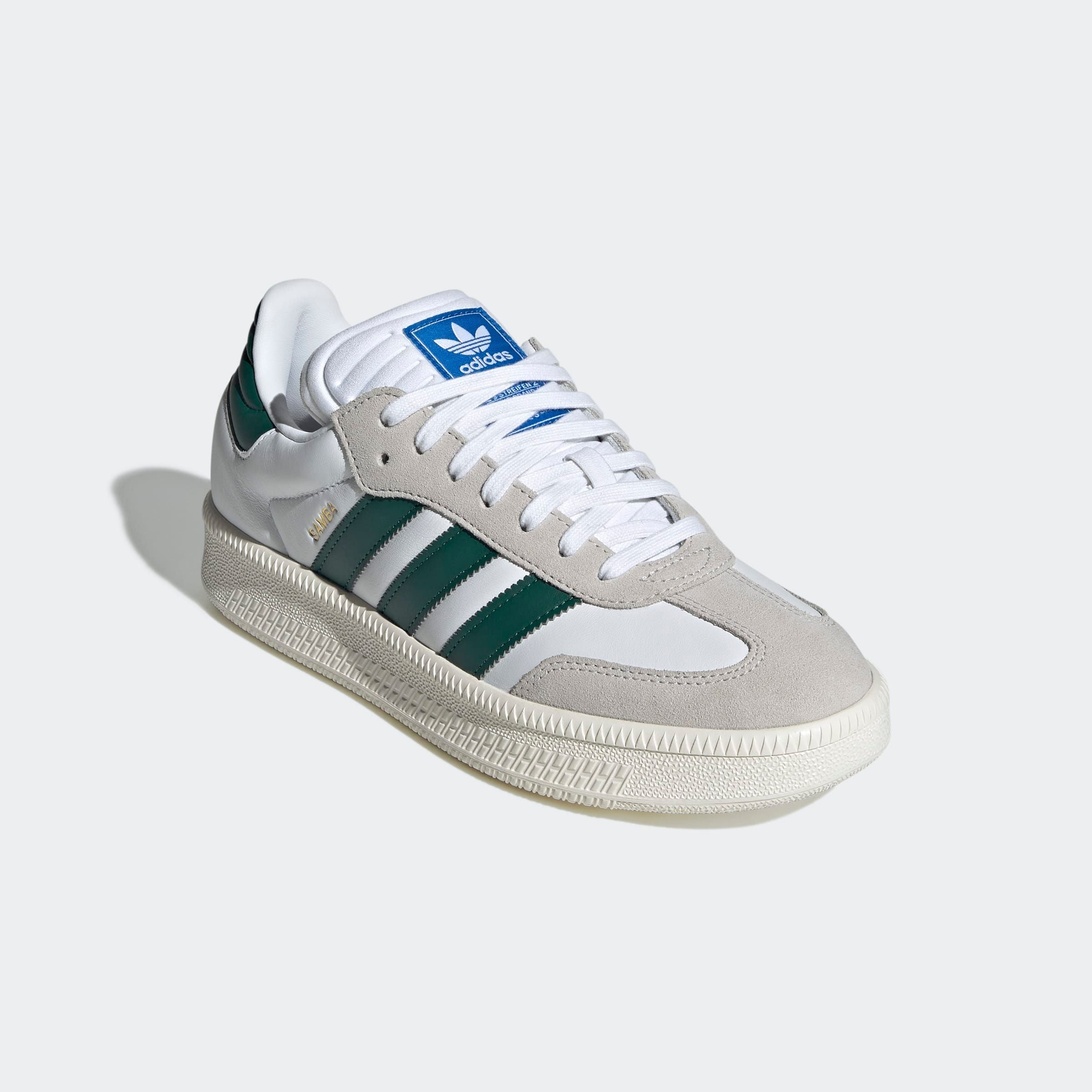 Sneaker ADIDAS ORIGINALS "SAMBA XLG", Gr. 38, weiß (cloud weiß, collegiate grün, sanftes weiß), Leder, Schuhe, mit erhöhter Sohle und gepolsterter Zunge