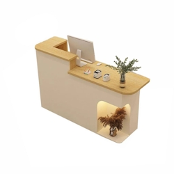 Rezeption Theke Bar Empfangstheke empfangstisch Counter Kassentisch Holzoptik und Beige 90cm L Image