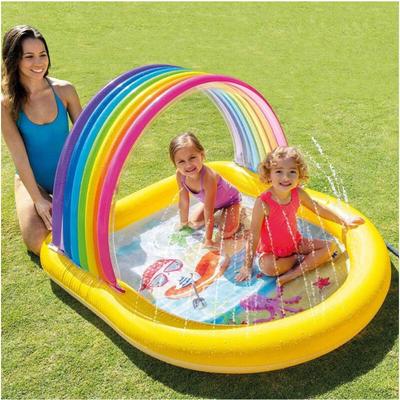 Trade Shop - Aufblasbarer Pool Baby ab 2 Jahren Regenbogen 147 x 130 x 86 cm mit Sprühschirm 57156 - Image