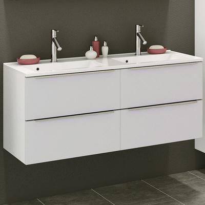 Lomadox - Doppelwaschtisch mit Waschbecken 120cm in Matt weiß GHOM-03 Unterschrank mit 4 Image