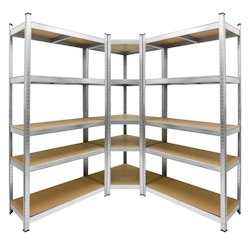 ECD Germany Regalsystem 3er Set Metall, 2x Lagerregal 180x90x40 + 1x Eckregal, 15 MDF Böden, 750kg, Steckregal Image