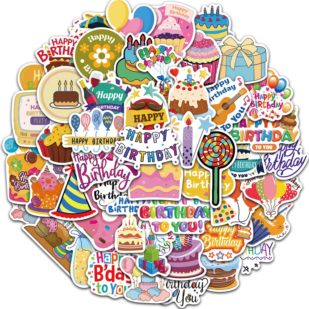 50PCS Geburtstag Feier Englisch Graffiti Aufkleber Geburtstag Party Dekoration Aufkleber Geschenk Telefon Gitarre Scrapbooking Dekoration Image