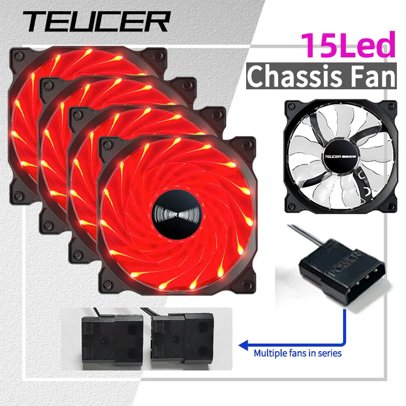 Teucer 12 cm à faible bruit boîtier pour ordinateur de bureau ventilateur de refroidissement 12 V grand 4 broches prise d