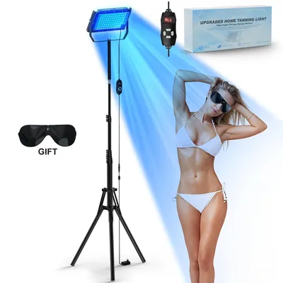 50W Tanning Lamp Tripod Solarium Lamp for UV Tanning Body Wavelength 460nm&480nm 48PCS Blue Light Lamp Solarium Tanning Skincare